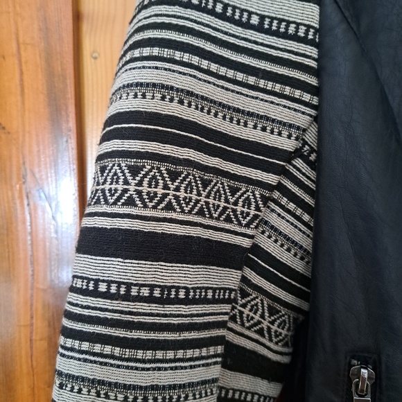 Faux Leather Moto Jacket with Knit Sleeves - Picture 13 of 14